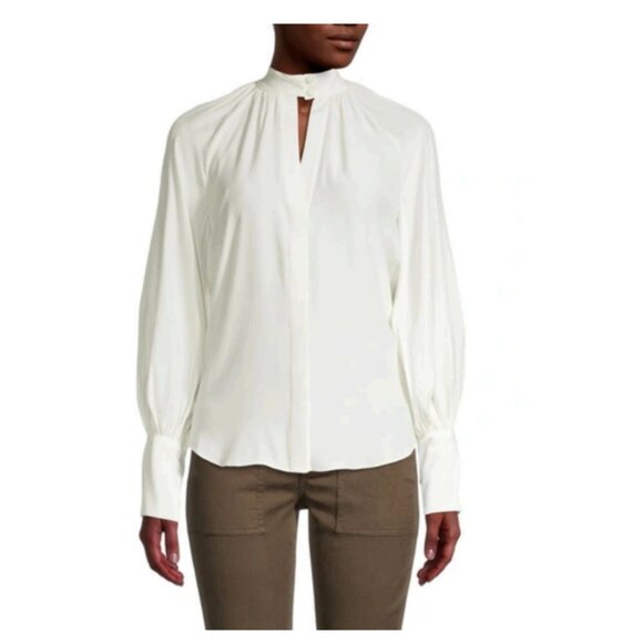 Frame Femme Silk Keyhole Top Off White Size S - Picture 1 of 9